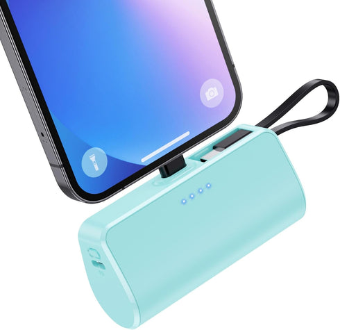 Small Portable Charger 5200 mAh for iPhone,Compact PD 3.0A Power Bank with Built-in Cable,USB C Mini Battery Pack Compatible with iPhone 15/15 Plu...