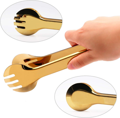 4 PCS Serving Tongs 9 Inch Buffet Tongs Stainless Steel Serving Utensils for Salad Buffet Appetizer Dessert Food Parties, Gold...