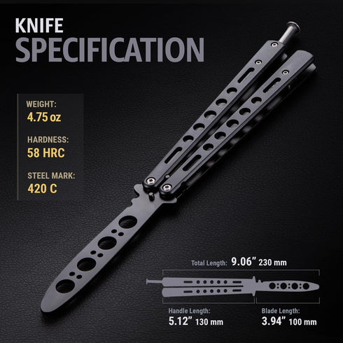 Grand Way Butterfly Trainer – Balisong Trainer – Practice Butterfly – Balisong Butterfly Knives NOT Real NOT Sharp Blade – Black Dull Trick Butter...