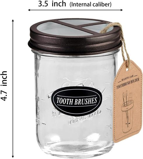 Mason Jar Toothbrush Holder -Bronze - with 16 Ounce Mason Jar,Premium Rustproof 304 Stainless Steel Lid and Chalkboard Labels - Rustic Farmhouse D...