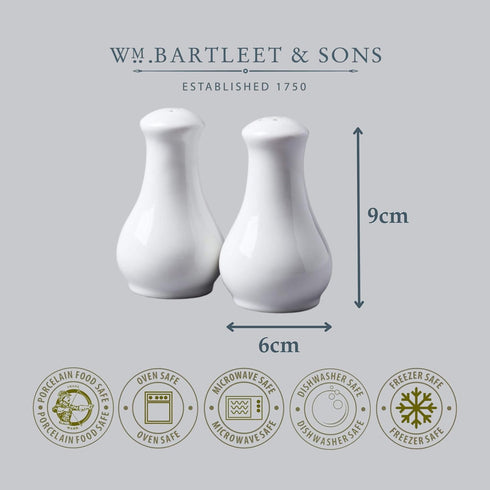 WM Bartleet & Sons 1750 Traditional Porcelain Salt & Pepper Pot Shaker Cruet Set 13cm – White...