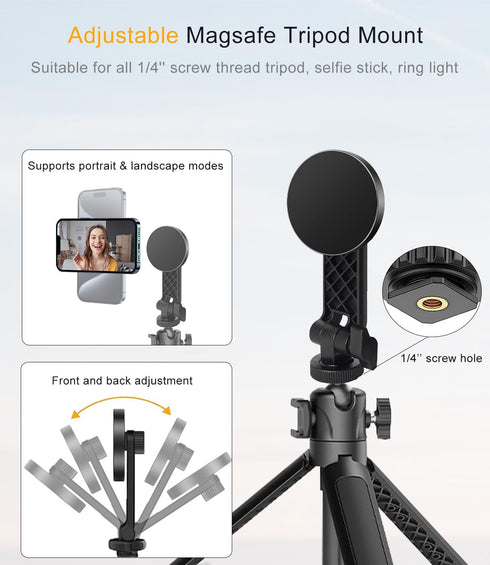 Magnetic Tripod Mount with Cold Shoe, Adjustable Phone Camera Holder, Cell Phone Tripod Holder Adapter for/Ring Light/Selfie Stick, Tripod Attachm...