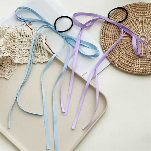 Hair Ribbon Bow Hair Ribbon Ties Tassel Long Ribbon Bow Hair Ties Scrunchies Ponytail Holder Scrunchie for Women Black/Beige/Blue/Purple/Pink (5pc...