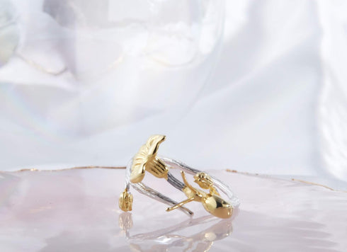 Helen de Lete Little Snail On Flower Vine 925 Sterling Silver Open Ring...