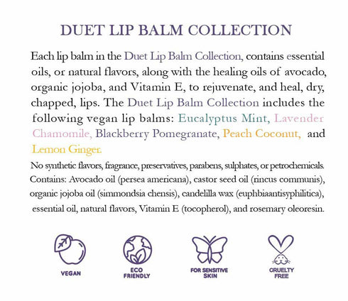 Duet Lip Balm Collection, Vegan Lip Balm Set, Beeswax Free, with Avocado Oil, Organic Jojoba Oil, and Vitamin E, Natural Moisturizer for Dry, Chap...