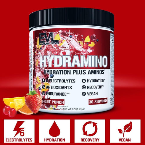 Evlution Nutrition HYDRAMINO Complete Hydration Multiplier, All 6 Electrolytes, Vitamin C & B, Fluid Boosting Aminos, Coconut Water, Endurance, Re...