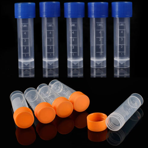50 Pack 5ml Cryo Tubes?Plastic Graduated Vial Tube with Screw Caps,Small Test Sample Bottles Tubes Container with Lid?PP Material ?with Silica Gel...