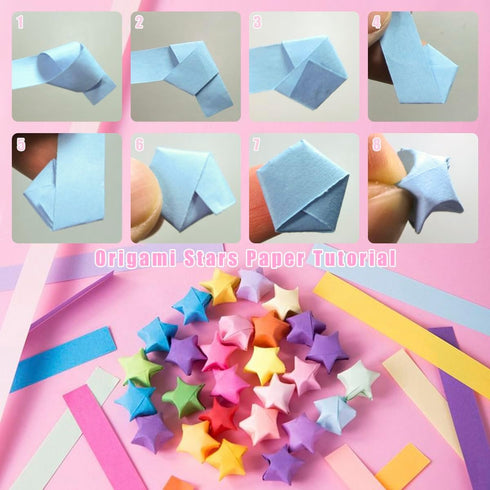 1620 Sheets Star Origami Paper Pink Star Paper Strips, Double Sided Lucky Star Decoration Paper Strips, Craft Clover Origami Kit, DIY Hand Art Cra...
