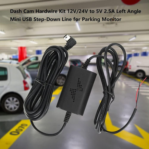 Dash Cam Hardwire Kit,12V/24V to 5V 2.5A Parking Monitor Converter Cable Left Angle Mini USB Step-Down Line for Parking Monitoring,Parking Monitor...
