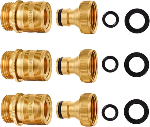 Garden Hose Quick Connect Solid Brass 3/4 inch GHT External Thread Easy Connect Fittings No-Leak Water Hose Male Quick Connector and Female produc...