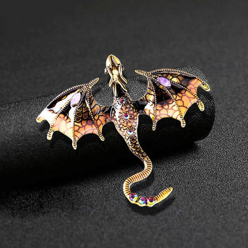 Enamel Pterosaur Dragon Brooch Pin,Colorful Rhinestone Dinosaur Animal Suit Lapel Pin Crystal Dragon Wings Badge Coat Pin Jewelry for Women Men...