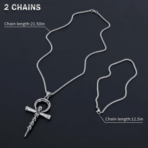 Cross Pendant for Car Rear View Mirror Decor Hanging Ornament Stainless Steel skull Cross Necklace Amulet Jewelry Men Boys Christian Gift...