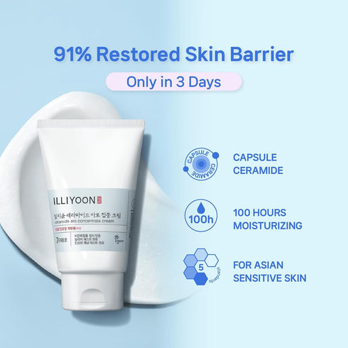 Illiyoon Ceramide ATO Cream (2.53 Fl oz, 75ml) Korean Moisturizer for Dry & Sensitive Skin, Hydrating Care, Gentle for Infants and Adults, Not Tes...