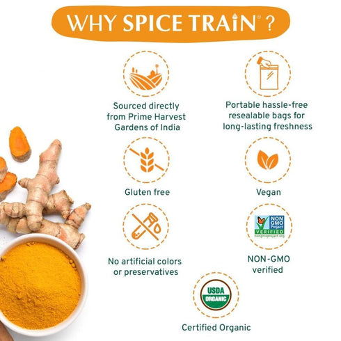 SPICE TRAIN, Organic Turmeric Powder with Curcumin (397g/14oz) Lab Tested for Heavy Metal | USDA Organic, Gluten Free & Vegan | Made from Turmeric...