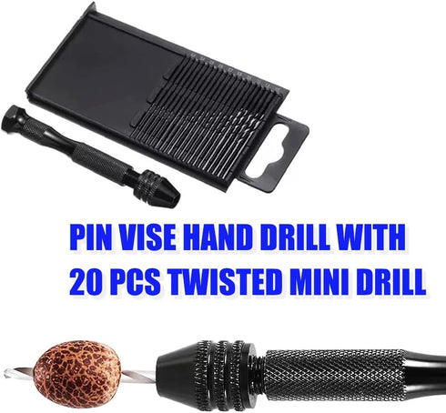Pin Vise Hand Drill With 20 PCS Micro Twist Drill Bits Set 0.3mm-1.6mm Manual Drill Bits Hand Drill Set For Jewelry Making Walnut Resin and More H...