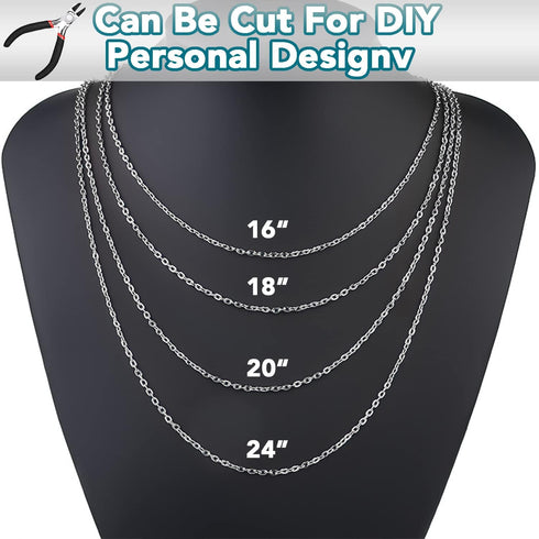 Jishi 33ft Silver Stainless Steel Chain 2mm Jewelry Necklace Link Cable Chain for Jewelry Making Bracelets Earring Craft Supplies DIY Findings - M...