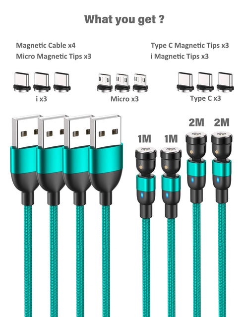 Magnetic Charging Cable (4Pack, 3.3ft/3.3ft/6.6ft/6.6ft)/360°&180° Rotating Magnetic USB C Charging Cable with LED/Magnetic Charger Cable/Magnetic...