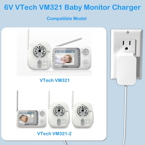6V Baby Monitor Power Cord for Vtech VM321 VM321-2 Parent & Baby Units Video Baby Camera Monitor Charger Cord Replacement AC Power Supply...