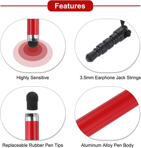 MECCANIXITY 5pcs Metallic Stylus Pen Retractable Aluminum Alloy Mini Capacitive Pens for Universal All Touch Screen Devices, Red......