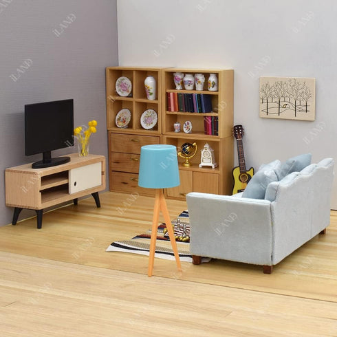 iLAND Dollhouse Couch, Modern Dollhouse Furniture on 1/12 Scale, Miniature Sofa for Dollhouse Living Room (Light Sky Blue Velvet)...