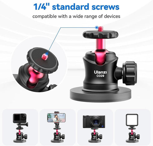 ULANZI Magnetic Camera Mount for GoPro, Strong Magnetic Mount with 360° Rotation Ball Head and Built-in 6 Magnets, Compatible with GoPro Hero 11/1...
