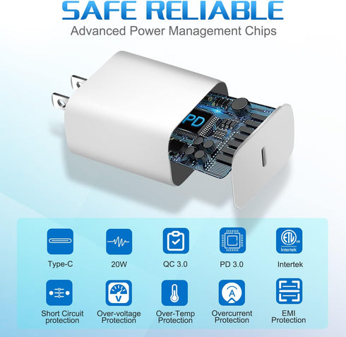 iPhone Charger, OthoKing USB C Charger, 20W USB Fast Wall Charger, Type C Charger Block for iPhone 15/15 Pro/15 Pro Max/iPad/AirPods/Google Pixel/...