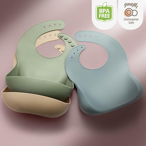 Silicone Baby Bibs for Boys Girls, 3 Pack Soft Adjustable Silicone Bibs for Babies Toddlers, BPA Free, Waterproof Bibs for Baby Eating Essentials ...