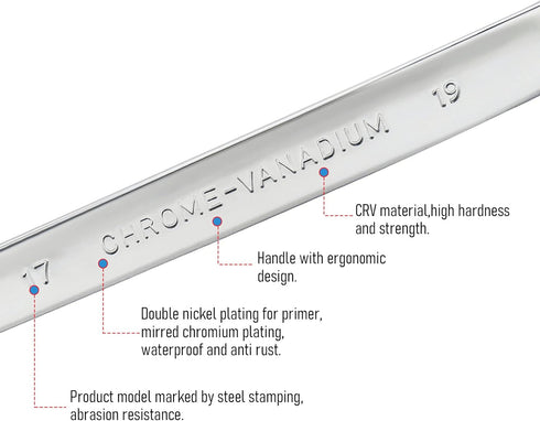 Double Box End Ratcheting Wrench 14mm x 17mm Metric 72 Teeth 12 Point Ratchet Gear Spanner Tools, Heat-Treated CR-V...