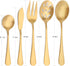 Matte Gold Serving Set?SHARECOOK 5-Piece 18/0 Stainless Steel Large Hostess Set with Round Edge, Satin Finished, Dishwasher Safe -Spoons, Forks,Bu...