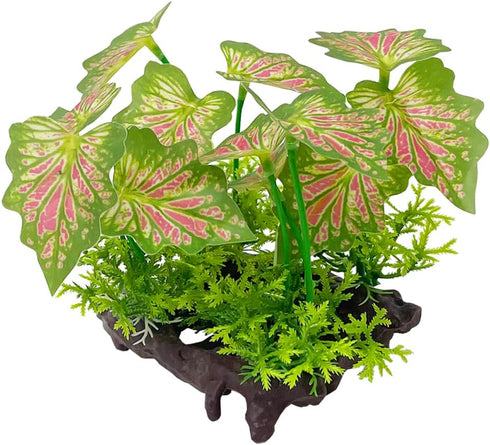 Smoothedo-Pets Aquarium Plants Fish Tank Decorations 2pcs Plastic Artificial Plant Goldfish Waterscape Fish Hides (Rainforest Leaf-Pink-Small-Set)...
