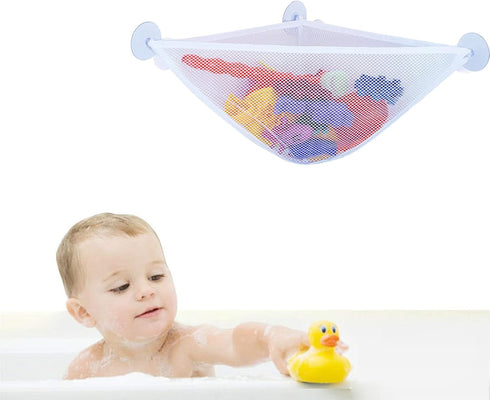 chil Bath Toy Organizer with 3 Strong Suction Cups Mounted Bath/Shower Caddy Storage Solution Bath Toy Storage Net & Bathroom Corner Shower Caddy ...