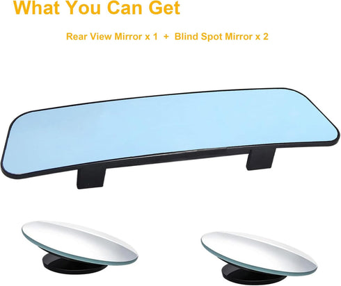 Kitbest Rear View Mirror, Universal Clip On Rearview Mirror, Wide Angle Mirror, Interior Rear View Mirror, Anti Glare Rearview Mirror, Blue Tint C...
