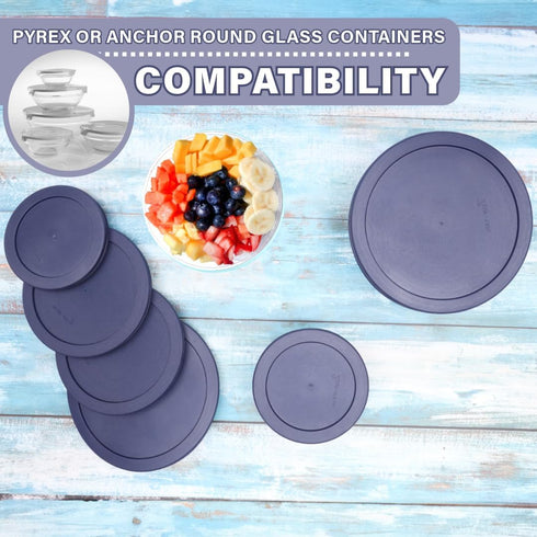 CIBI Food Storage Container Lids (4 Cups, Blue - 6PK) For Pyrex and Anchor Round Glass Containers, Dishwasher and Microwave Safe Replacement Lids...