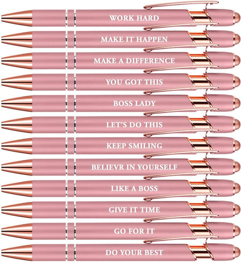 AUAUY 12 PCS Snarky Office Pens, Ballpoint Pens Set with 12 Replacement Refills, 2 in 1 Stylus Pen Stylish Pen, Office Metal Inspirational Pen, Fu...