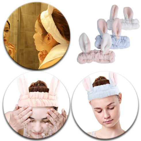 3 Pieces Cute Rabbit Ear Hairlace Soft Facial Headband Elastic Bunny Spa Skin Care Hairlace for Washing Face Beauty Skincare Shower...