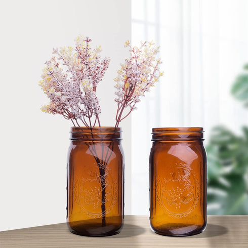 eleganttime Amber Glass Mason Jars 32 oz Wide Mouth with Airtight Lids and Bands 6 Pack Large Glass Canning Mason Jars Quart,Great for Canning Jar...