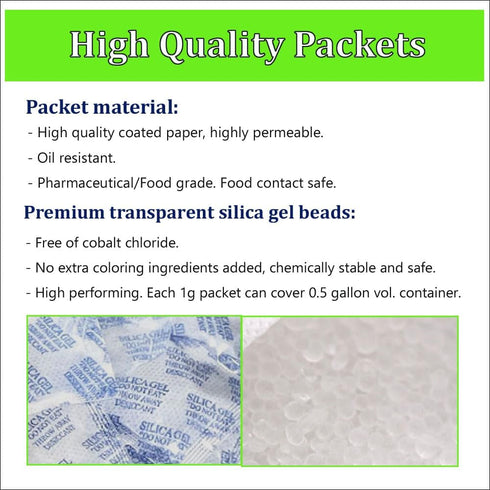 Premium Silica Gel Desiccant Packs 1 Gram 100 Packets Moisture Absorbers Dehumidifier Oil Resistant Food Pharmaceutical Contact Safe for Storage...
