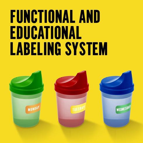 Just Baby'd Sip'n Learn Labels - Learn Days of the Week and Colors of the Rainbow - Weekly Labels for Toddlers - Dual Learning & Education Tool - ...