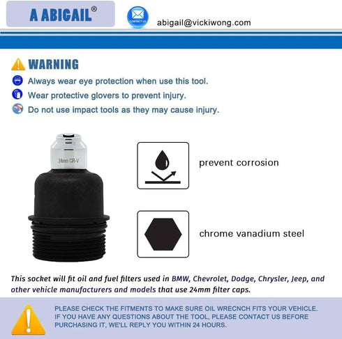A ABIGAIL 24mm Heavy Duty Oil Filter Wrench for BMW, Chevy, Dodge, Chrysler, Jeep and other vehicles...