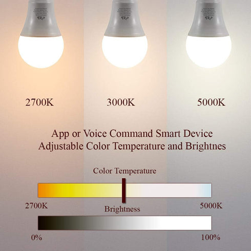 Hamilton Hills LED Smart Bulb - Smart Home Certified Standard Universal A19 E26 Dimmable Lightbulb WiFi Enabled No Hub Required Color Tunable 2700...