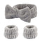 3 Pcs Bow Face Wash Headband Wristband Set Soft Spa Facial Headband Makeup Skincare Headbands Wrist Bands for Washing Face Grey...