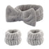 3 Pcs Bow Face Wash Headband Wristband Set Soft Spa Facial Headband Makeup Skincare Headbands Wrist Bands for Washing Face Grey...