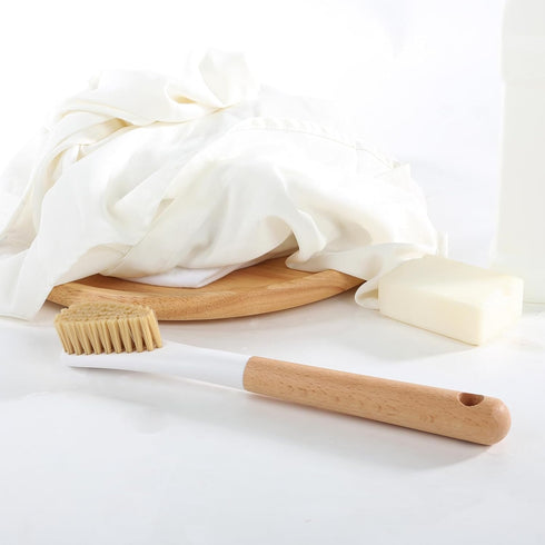 Wood Laundry Brush, OSCIOSS Laundry Stain Brush wth Long Handle and Soft Bristle for Cleaning Clothes & Shoes, Protable Laundry Brush for Stains o...