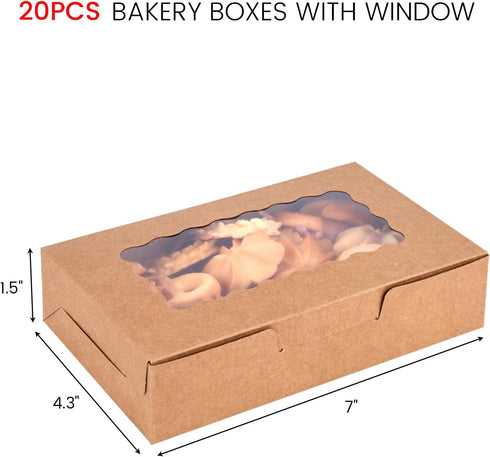 VGOODALL 20PCS snack Cookie Boxes with Window, 7"x4.3"x1.5" Brown Bakery Boxes Treat Bakery Cake Boxes for Macaron Chocolate Dessert Wedding Birth...