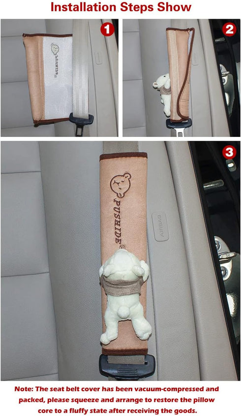 Tianmei 2Pcs Bear Doll Styling Faux Suede Car Seat Belt Strap Cover Shoulder Strap Pad (Brown Color)...