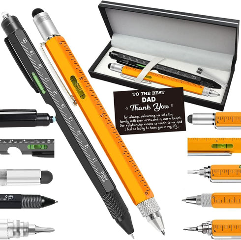 2Pcs Multitool Pen Set, Father's Day Gifts for Dad Men Him, Cool Gadgets Pen Gifts with Stylus, Ruler, Level, Ballpoint Pen, Screen Touch, Father'...