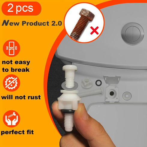 2 Pack Universal White Plastic Toilet Seat Screws Replacement, Toilet Seat Hinges Bolts and Nuts For Top Mount Toilet lid Fastener Parts Kit...