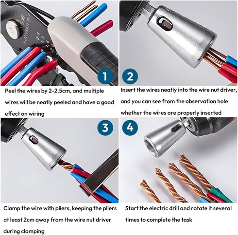 2024 New Upgrade 2pcs Wire Twisting Tool for Drill, 1/4" Hex Shank Cable Wire Twister and Stripper for Electricians, Wire Stripping Tool Wire Nut ...