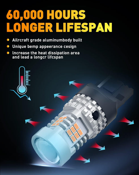 OXILAM 7440 LED Bulbs Amber Yellow 4000LM for Turn Signal Lights with Build-in Load Resistor CANBUS Error Free T20 7440NA 7441 W21W WY21W Blinker ...