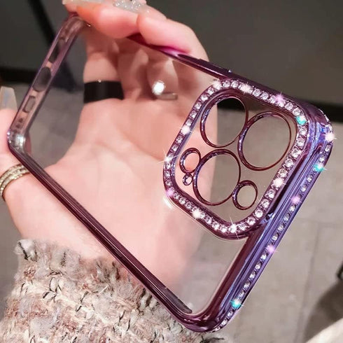 Casechics Compatible with iPhone Case,Luxury Glitter Bling Sparkly Diamond Electro Plated Frame Edge Border Full Body Protective Clear Soft Shockp...